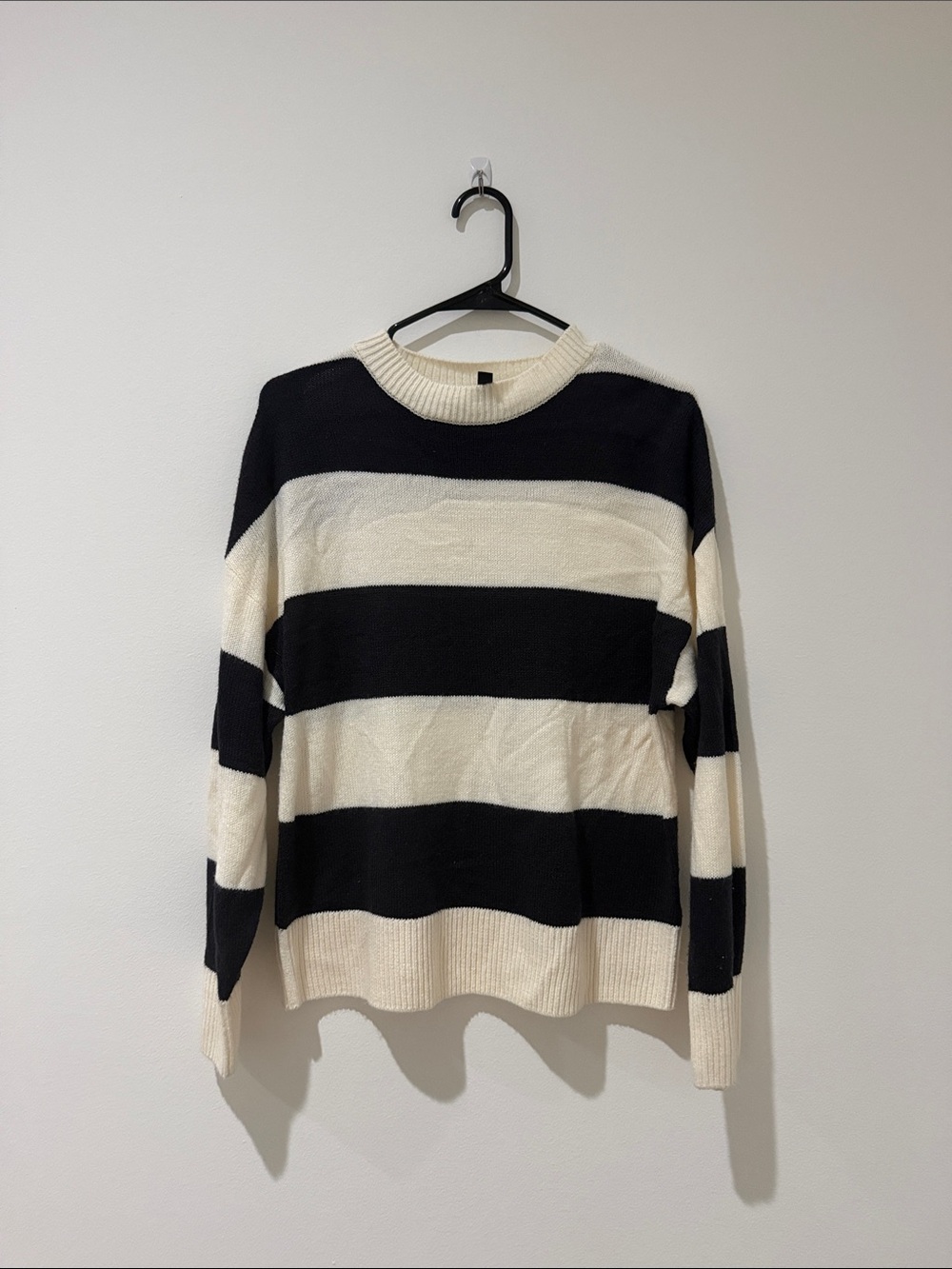 Striped Crewneck Sweater - Black/Navy and Cream
